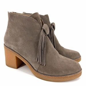 UGG Corin Block Heel Mouse Gray Taupe Suede Tassel Back Zip  Ankle Boots Size 8